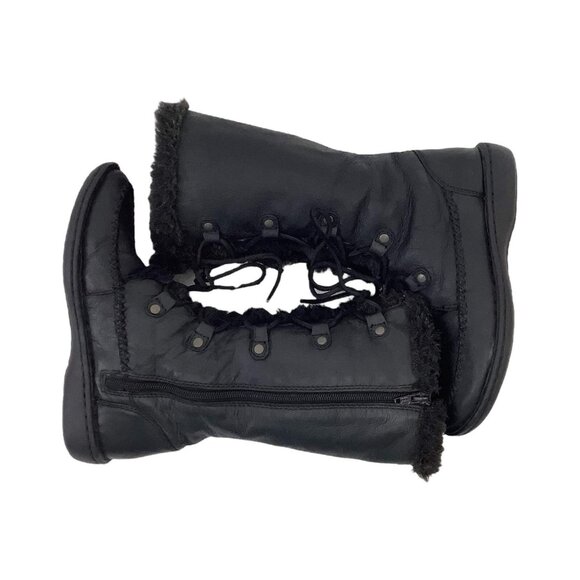 B.O.C Born Size 6.5 EU 37 Black Boots Oiled Leather Lace up Side Zip Fur Lined - Picture 1 of 12